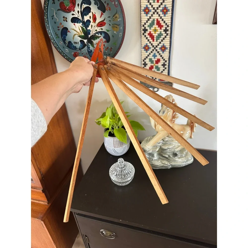 Vintage Wall Mount Wooden Drying Rack 5 Arm Folding Laundry Clothes Towel Hanger